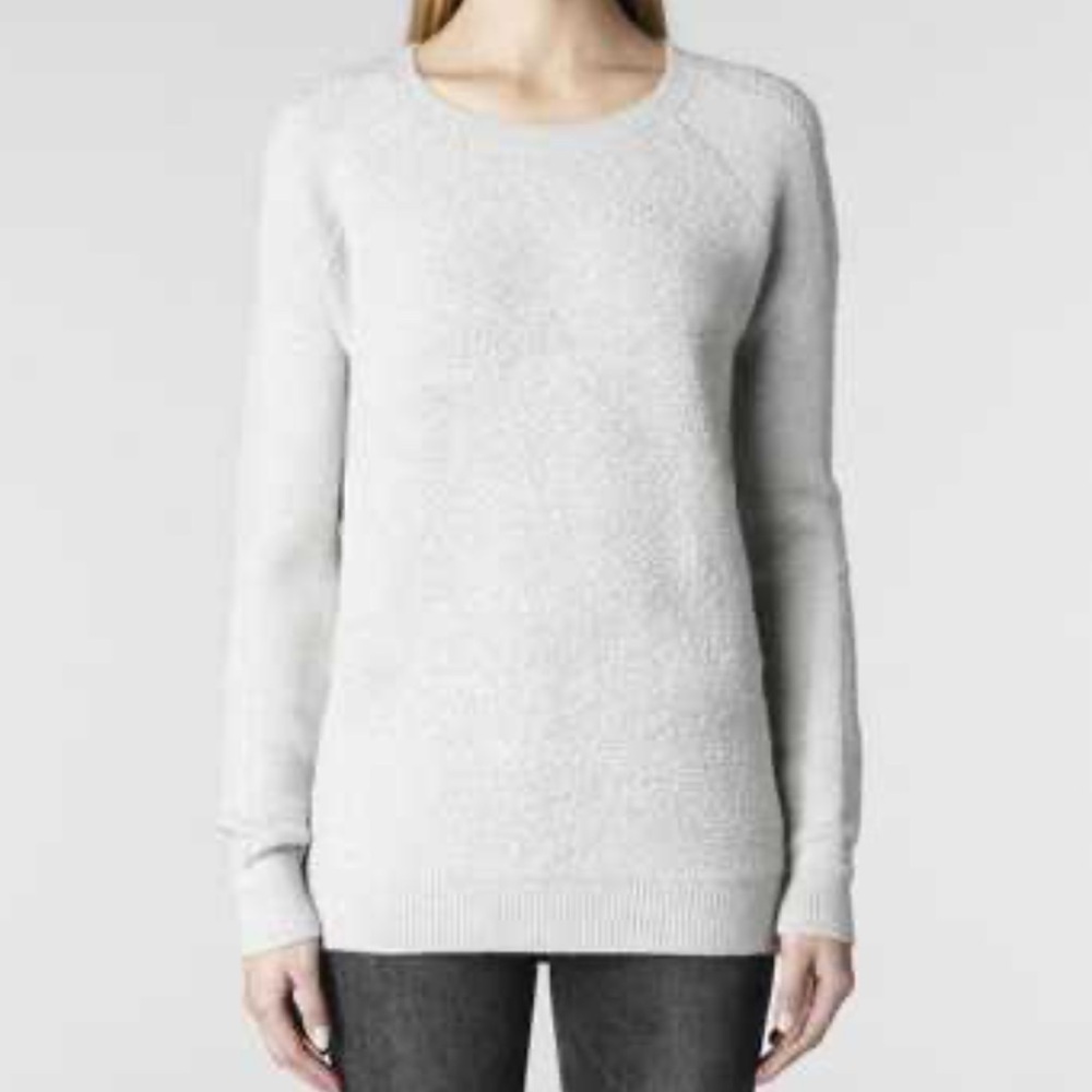 All Saints Lambswool Blend Crew Neck Sweater in Taupe - Picture 3 of 7